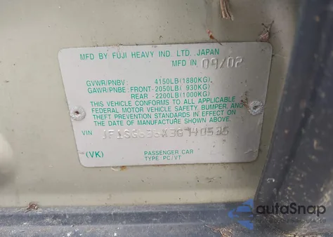 2003 Subaru Forester X from USA, damaged, VIN JF1SG636X3G740535